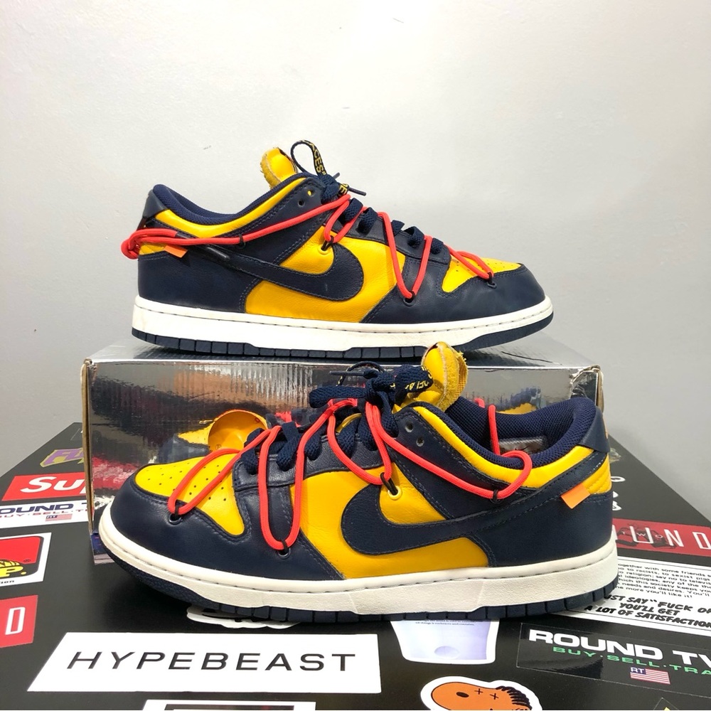 Nike Dunk Low Off-White University Gold/ Midnight Navy - Picture 1 of 12